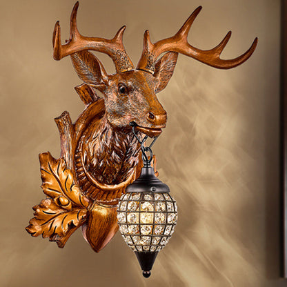 Deer Resin Frame Crystal Shade 1-Light Wall Sconce Lamp