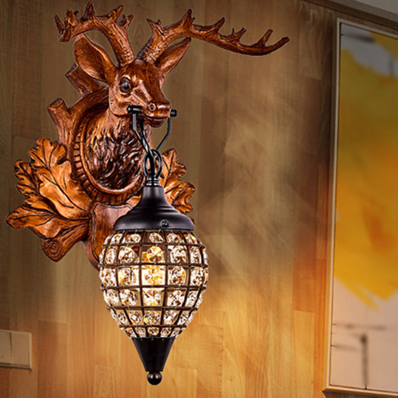 Deer Resin Frame Crystal Shade 1-Light Wall Sconce Lamp