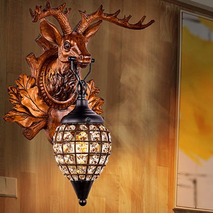 Deer Resin Frame Crystal Shade 1-Light Wall Sconce Lamp