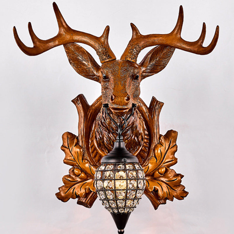 Deer Resin Frame Crystal Shade 1-Light Wall Sconce Lamp