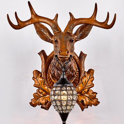 Deer Resin Frame Crystal Shade 1-Light Wall Sconce Lamp
