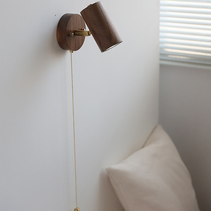 Cylindrical Frame Wood Shade 1-Light Wall Sconce Lamp