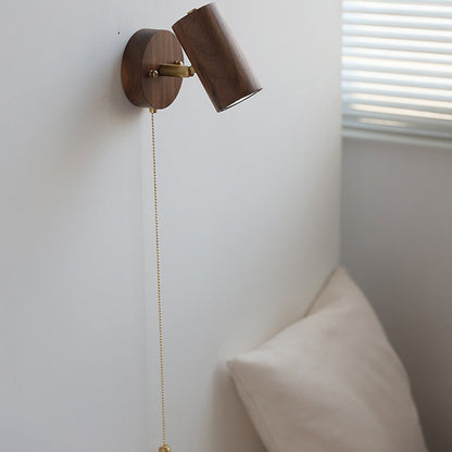 Cylindrical Frame Wood Shade 1-Light Wall Sconce Lamp