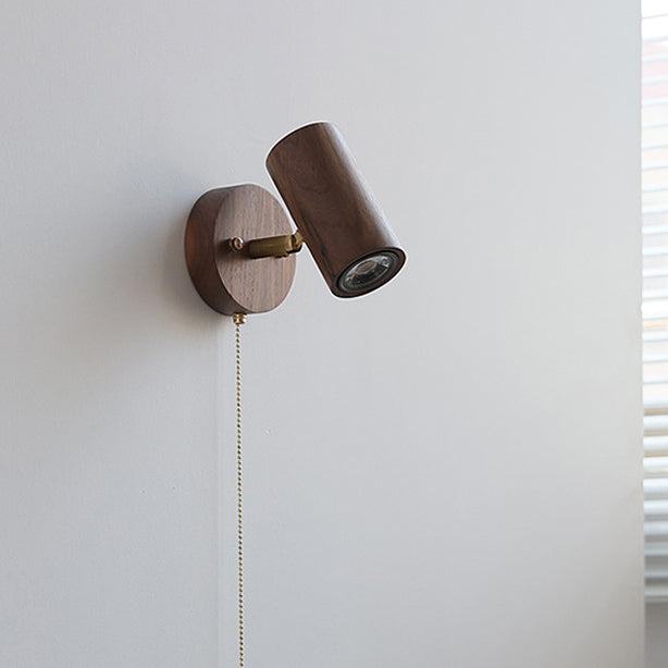 Cylindrical Frame Wood Shade 1-Light Wall Sconce Lamp
