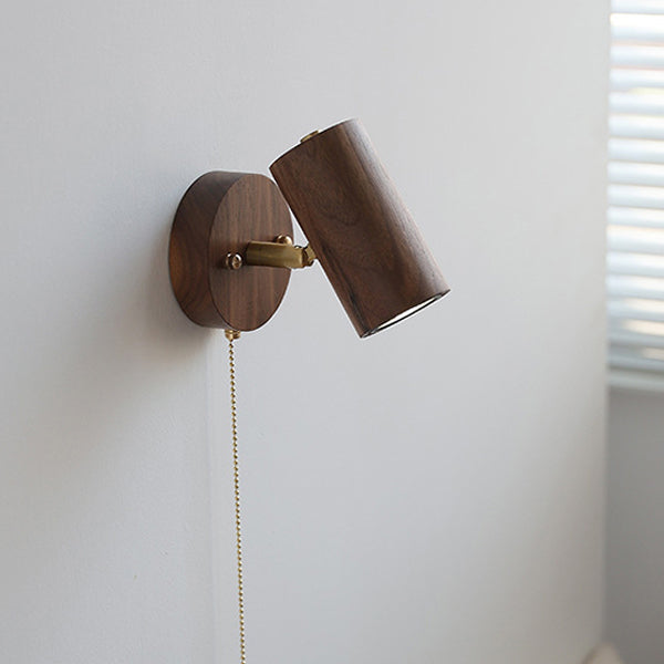 Cylindrical Frame Wood Shade 1-Light Wall Sconce Lamp