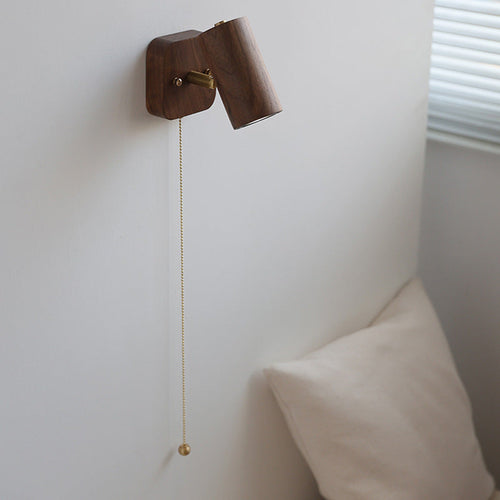 Cylindrical Frame Wood Shade 1-Light Wall Sconce Lamp