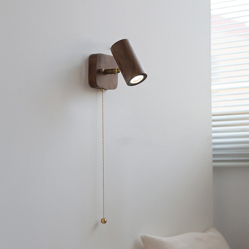 Cylindrical Frame Wood Shade 1-Light Wall Sconce Lamp
