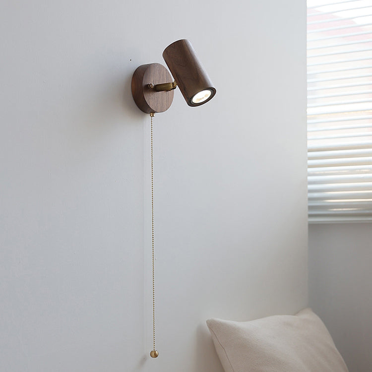 Cylindrical Frame Wood Shade 1-Light Wall Sconce Lamp