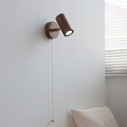 Cylindrical Frame Wood Shade 1-Light Wall Sconce Lamp