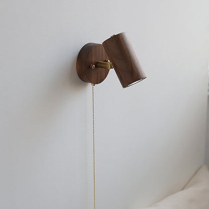 Cylindrical Frame Wood Shade 1-Light Wall Sconce Lamp