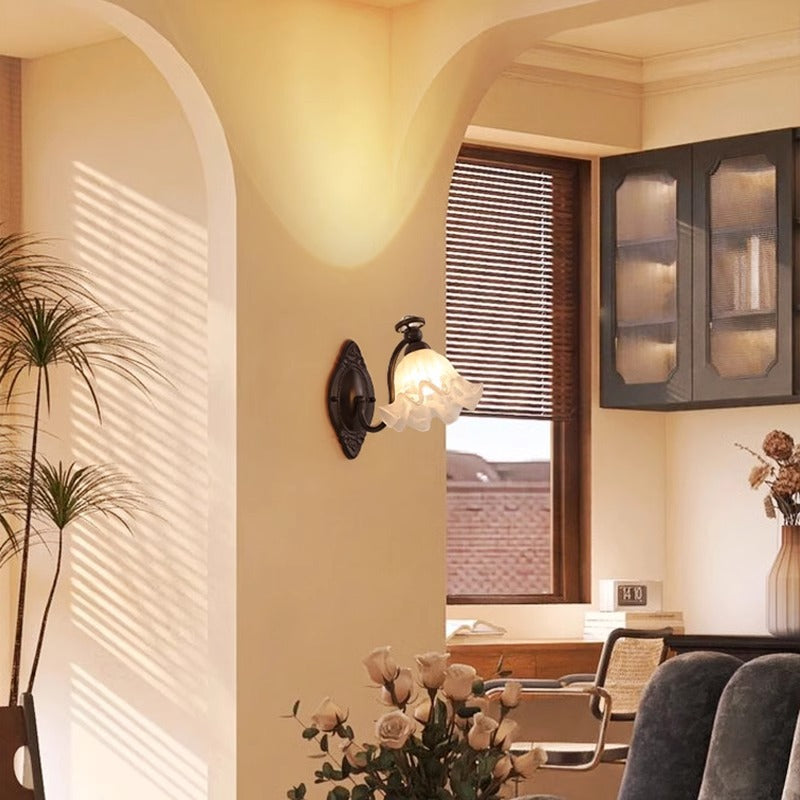 Bell Curved Rod Glass Shade 1-Light Wall Sconce Lamp