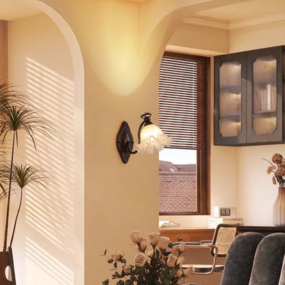 Bell Curved Rod Glass Shade 1-Light Wall Sconce Lamp
