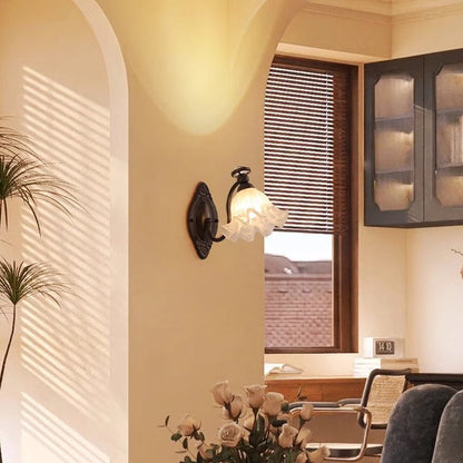 Bell Curved Rod Glass Shade 1-Light Wall Sconce Lamp