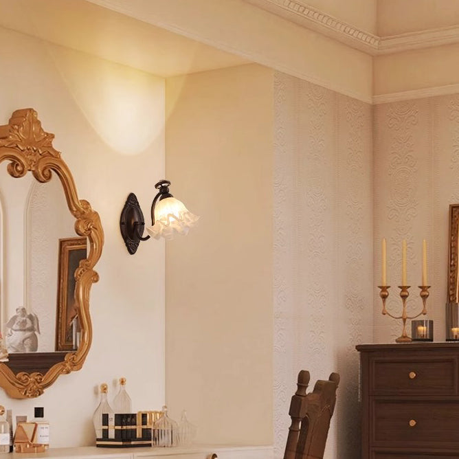 Bell Curved Rod Glass Shade 1-Light Wall Sconce Lamp