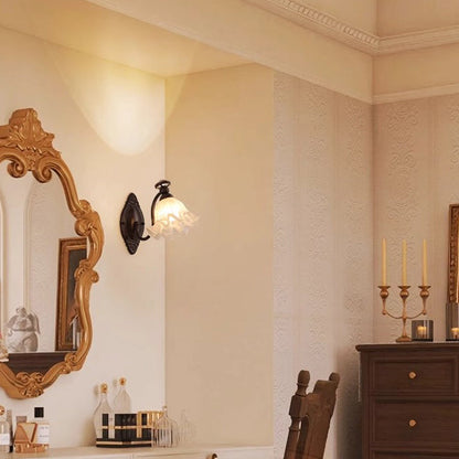 Bell Curved Rod Glass Shade 1-Light Wall Sconce Lamp