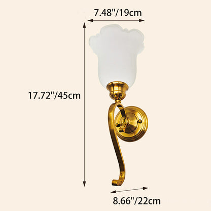 Curved Flower Glass Shade Iron 1-Light Wall Sconce Lamp