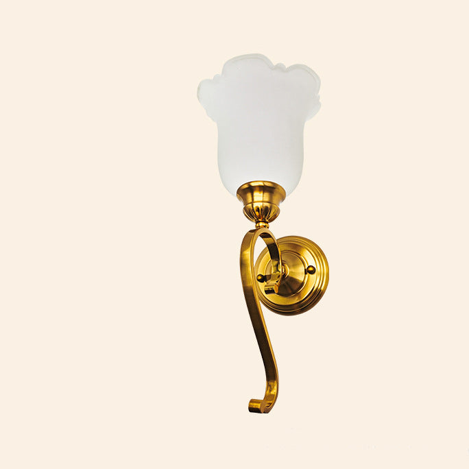 Curved Flower Glass Shade Iron 1-Light Wall Sconce Lamp