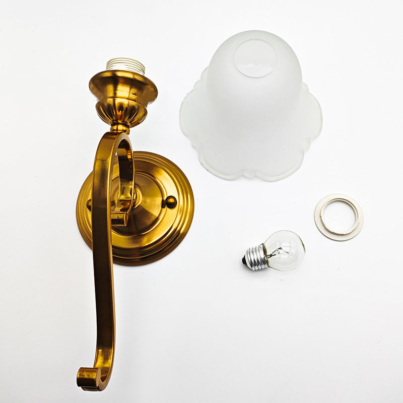 Curved Flower Glass Shade Iron 1-Light Wall Sconce Lamp