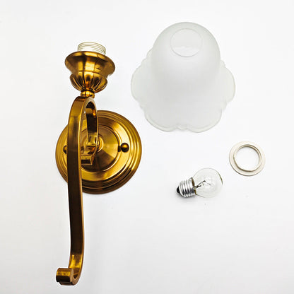 Curved Flower Glass Shade Iron 1-Light Wall Sconce Lamp