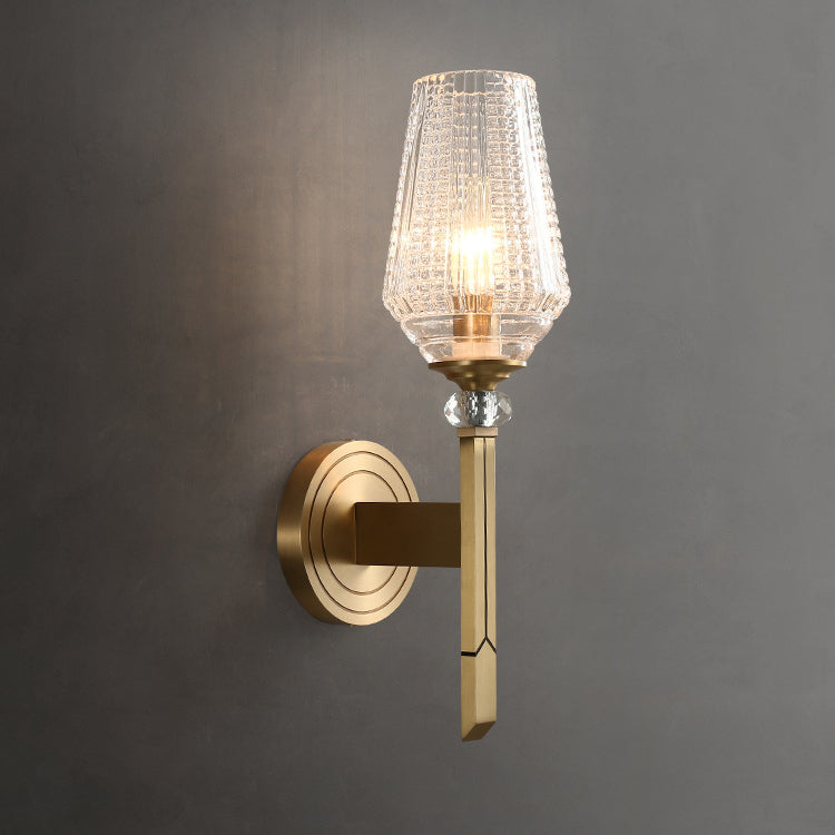 Cylinder Brass Frame Glass Shade 1-Light Wall Sconce Lamp