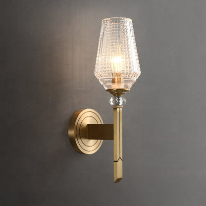 Cylinder Brass Frame Glass Shade 1-Light Wall Sconce Lamp