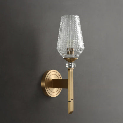 Cylinder Brass Frame Glass Shade 1-Light Wall Sconce Lamp