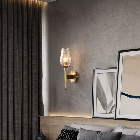 Cylinder Brass Frame Glass Shade 1-Light Wall Sconce Lamp