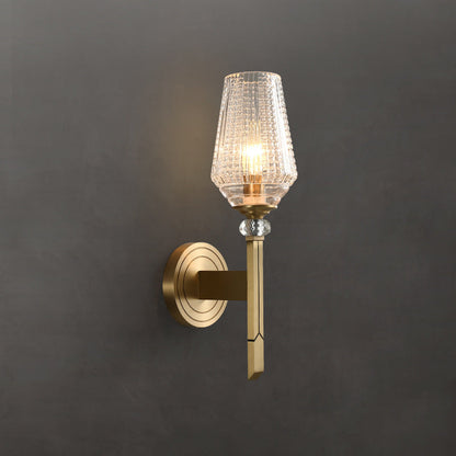 Cylinder Brass Frame Glass Shade 1-Light Wall Sconce Lamp