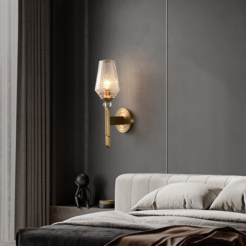 Cylinder Brass Frame Glass Shade 1-Light Wall Sconce Lamp