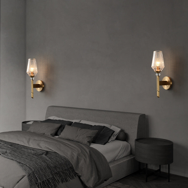 Cylinder Brass Frame Glass Shade 1-Light Wall Sconce Lamp