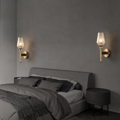 Cylinder Brass Frame Glass Shade 1-Light Wall Sconce Lamp
