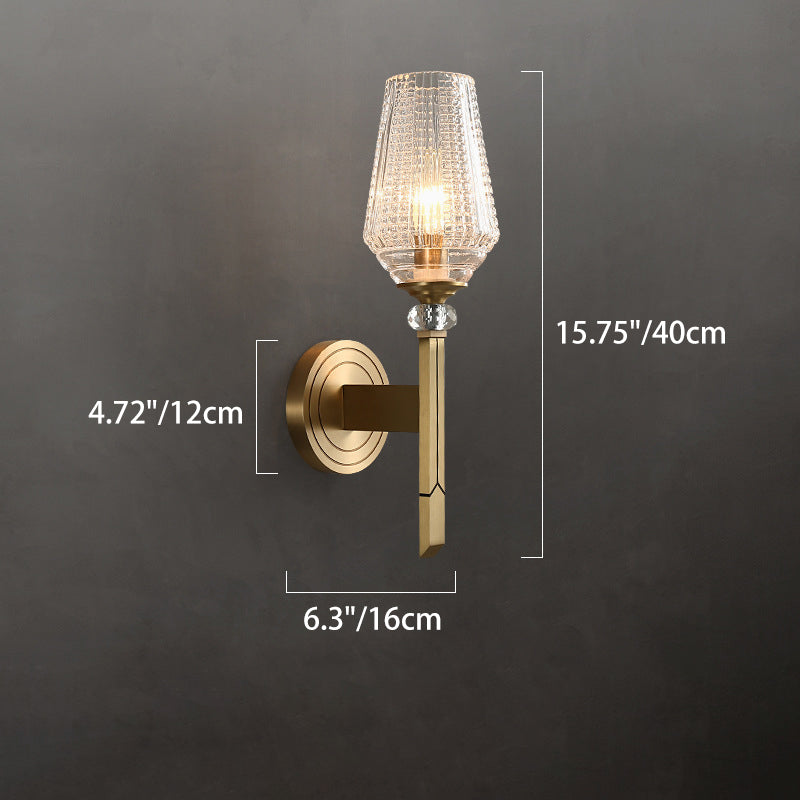 Cylinder Brass Frame Glass Shade 1-Light Wall Sconce Lamp