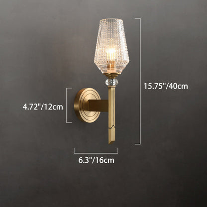 Cylinder Brass Frame Glass Shade 1-Light Wall Sconce Lamp