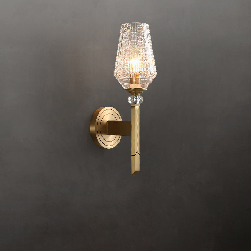 Cylinder Brass Frame Glass Shade 1-Light Wall Sconce Lamp
