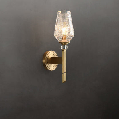 Cylinder Brass Frame Glass Shade 1-Light Wall Sconce Lamp