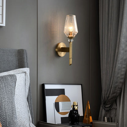 Cylinder Brass Frame Glass Shade 1-Light Wall Sconce Lamp