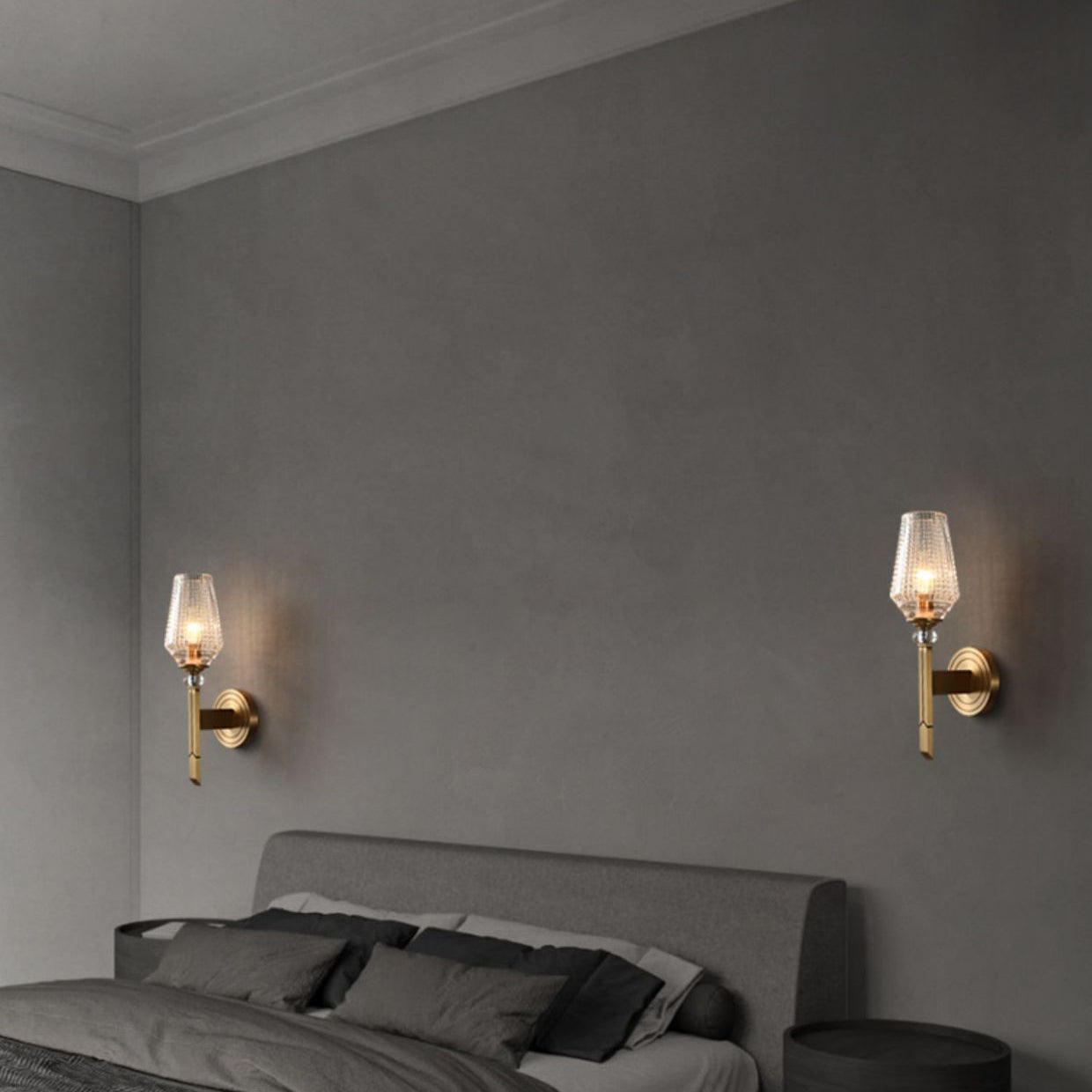 Cylinder Brass Frame Glass Shade 1-Light Wall Sconce Lamp