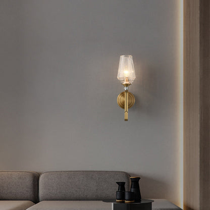 Cylinder Brass Frame Glass Shade 1-Light Wall Sconce Lamp