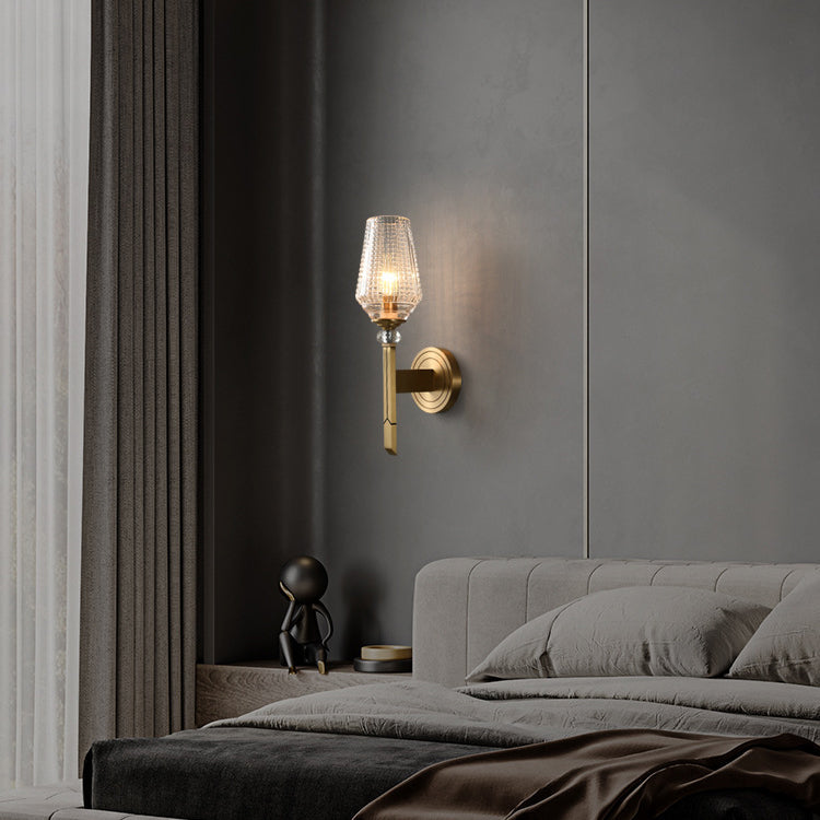 Cylinder Brass Frame Glass Shade 1-Light Wall Sconce Lamp