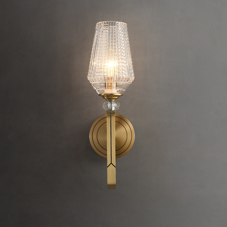 Cylinder Brass Frame Glass Shade 1-Light Wall Sconce Lamp