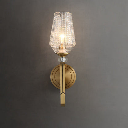 Cylinder Brass Frame Glass Shade 1-Light Wall Sconce Lamp