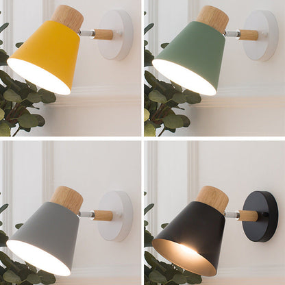 Round Horn Shape Wooden Iron 1-Light Wall Sconce Lamp
