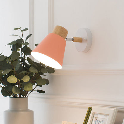 Round Horn Shape Wooden Iron 1-Light Wall Sconce Lamp