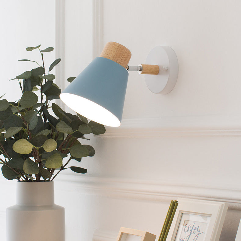 Round Horn Shape Wooden Iron 1-Light Wall Sconce Lamp