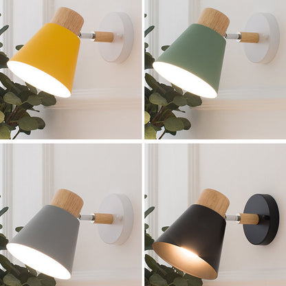 Round Horn Shape Wooden Iron 1-Light Wall Sconce Lamp