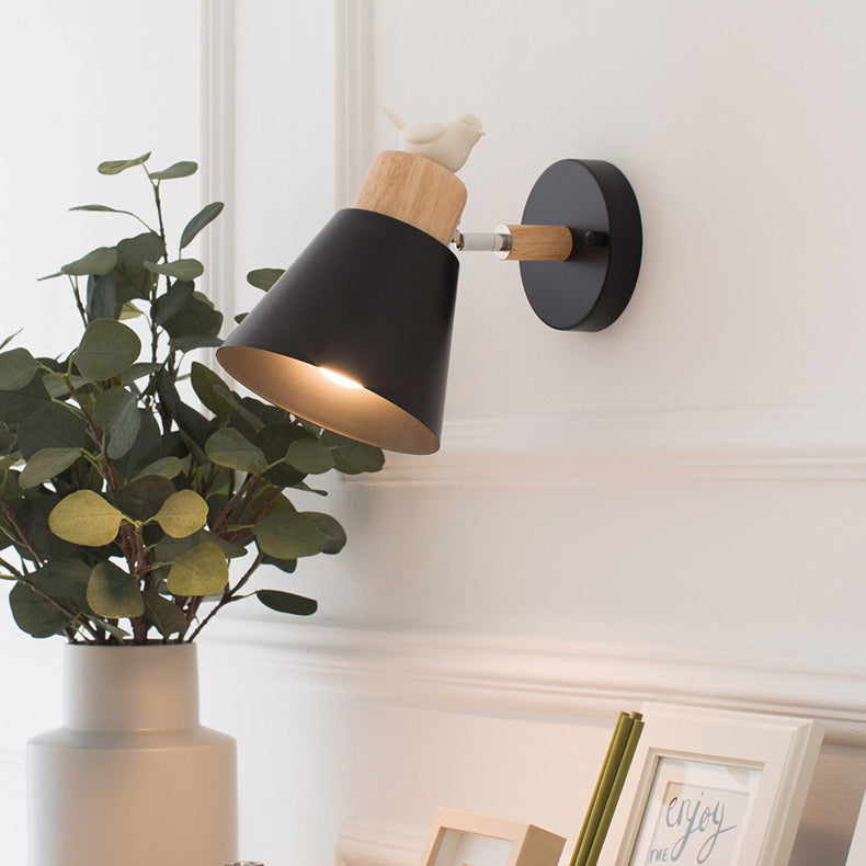 Round Horn Shape Wooden Iron 1-Light Wall Sconce Lamp