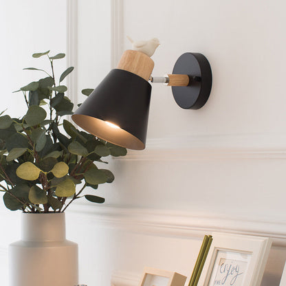 Round Horn Shape Wooden Iron 1-Light Wall Sconce Lamp