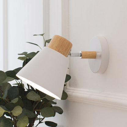 Round Horn Shape Wooden Iron 1-Light Wall Sconce Lamp
