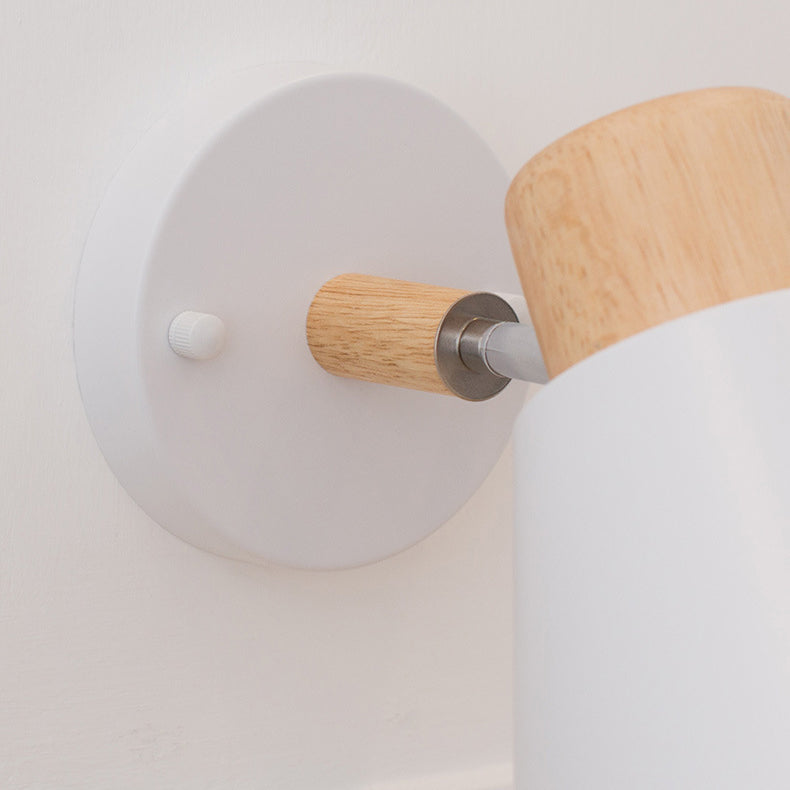 Round Horn Shape Wooden Iron 1-Light Wall Sconce Lamp