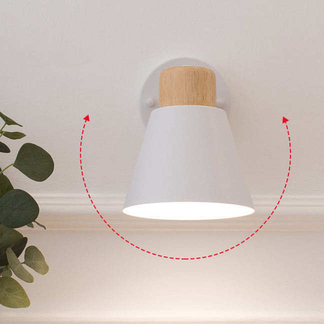Round Horn Shape Wooden Iron 1-Light Wall Sconce Lamp